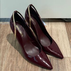 Marc Fisher Dark Red Patent Leather Heels with Gold Accent
